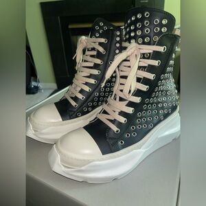 Rick Owens Drkshdw Studded Black and White High-Top Sneakers Size 38 AUTHENTIC!